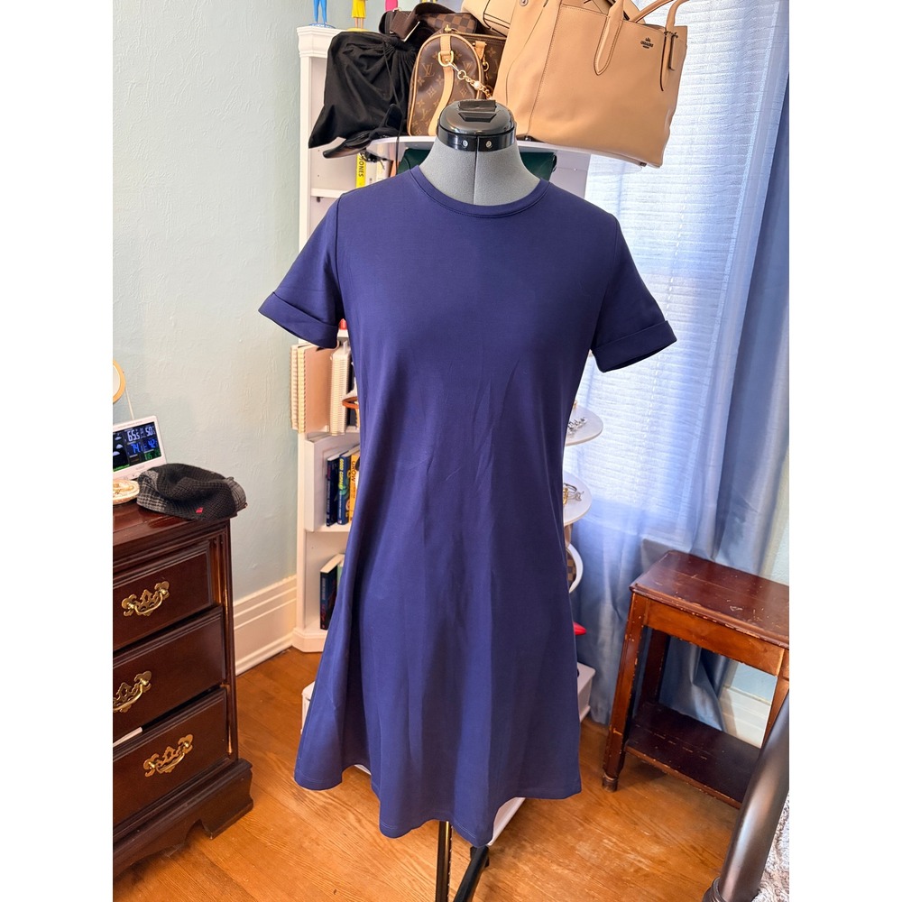 Isaac Mizrahi Live Dress XXS Navy Blue Short Pima Cotton A-Line Minimalist